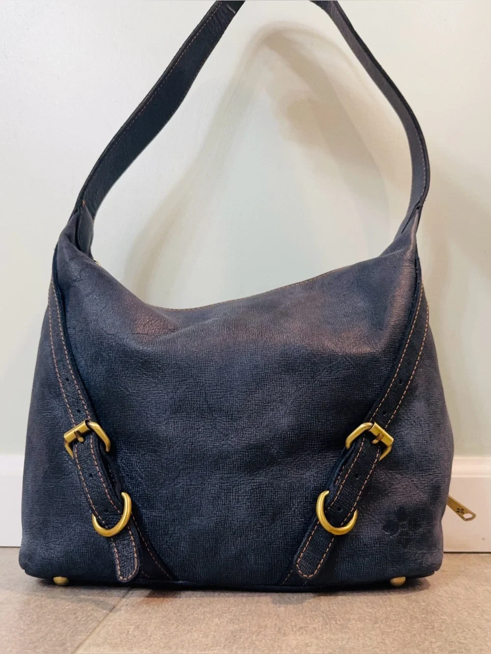 Patricia Nash Elia Hobo Blue Leather Shoulder Bag